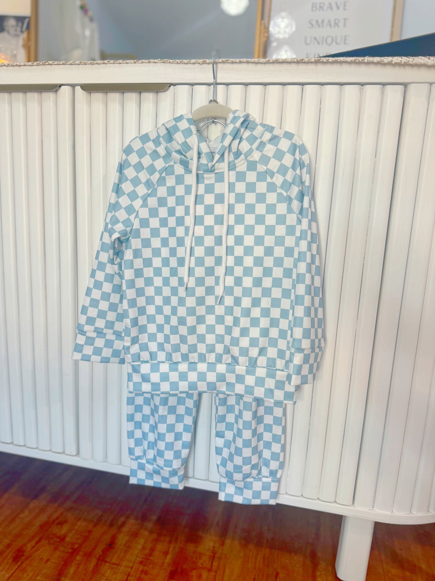 Blue Checkered Boy Jogger Set