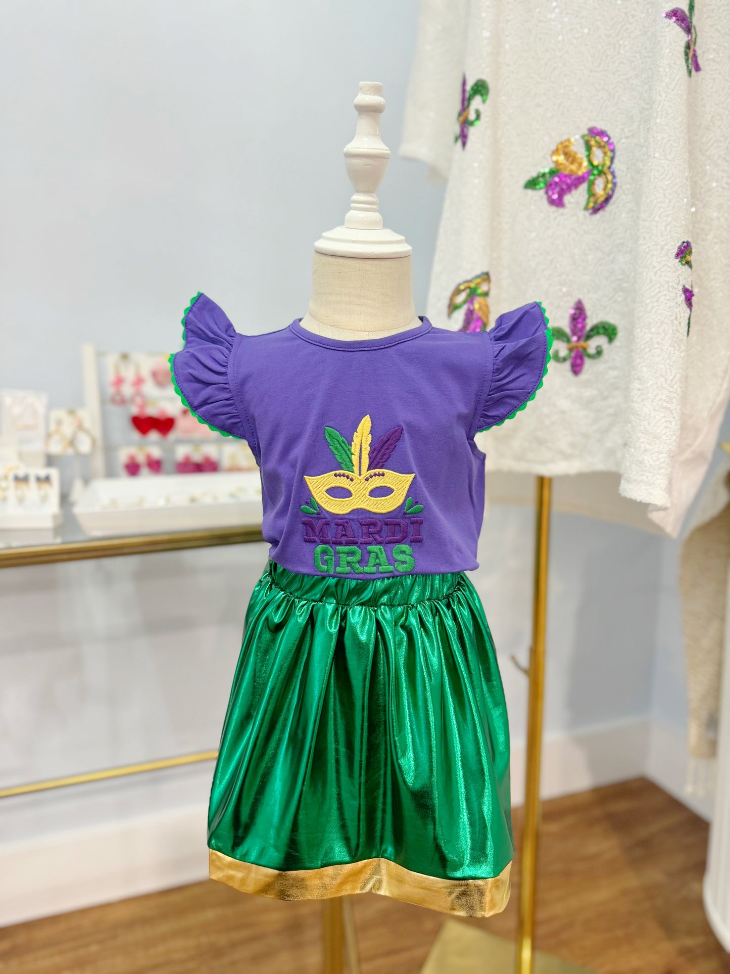 Mardi Gras Mask Girl Skort Set