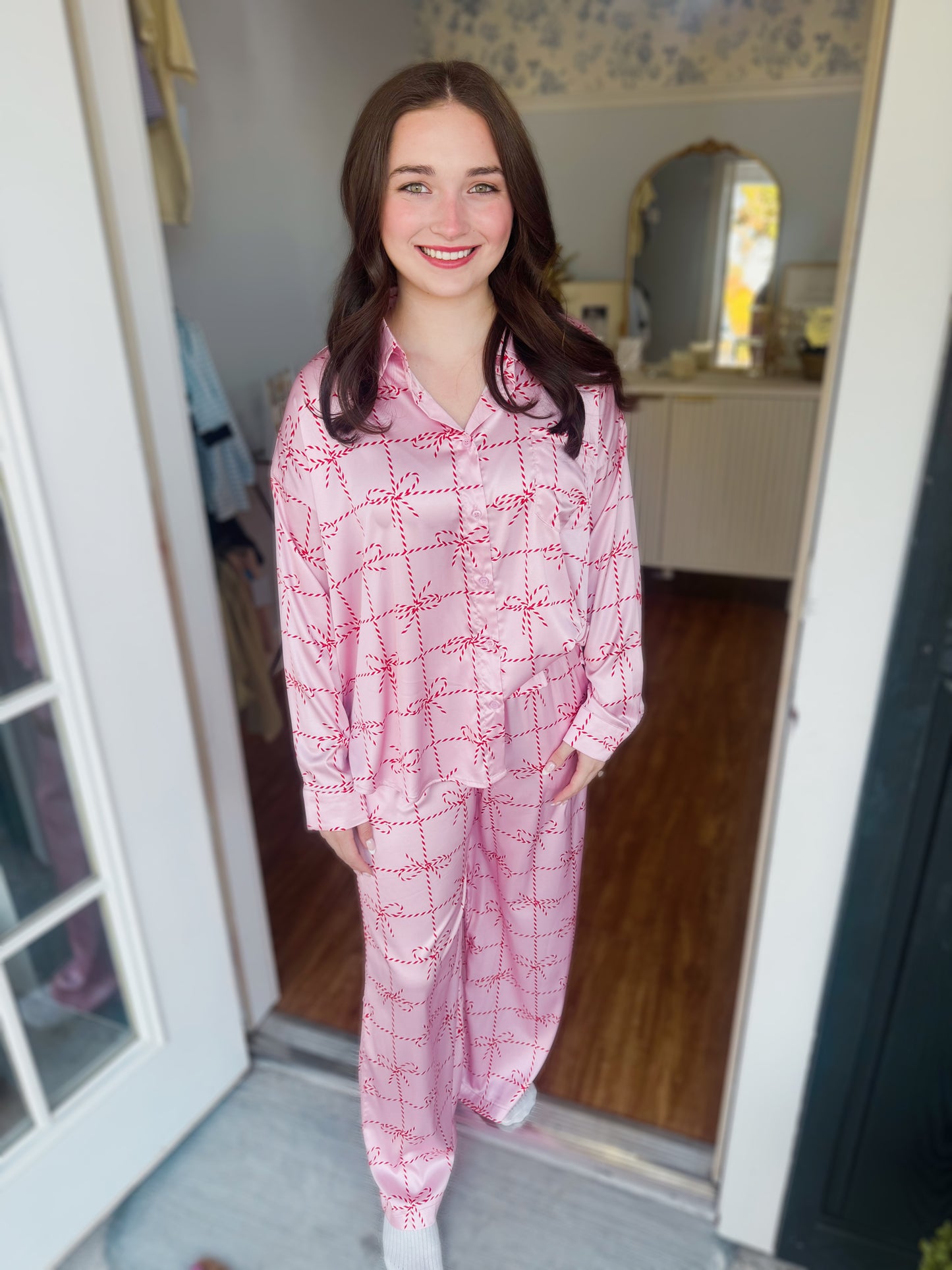 Candy Cane Bow PJ Set