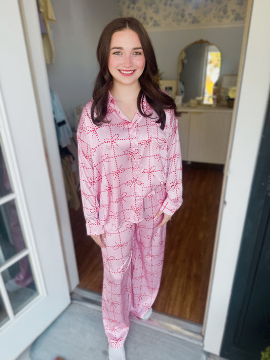 Candy Cane Bow PJ Set