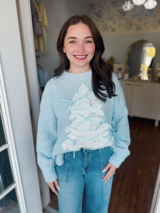 Blue Bow Christmas Sweater