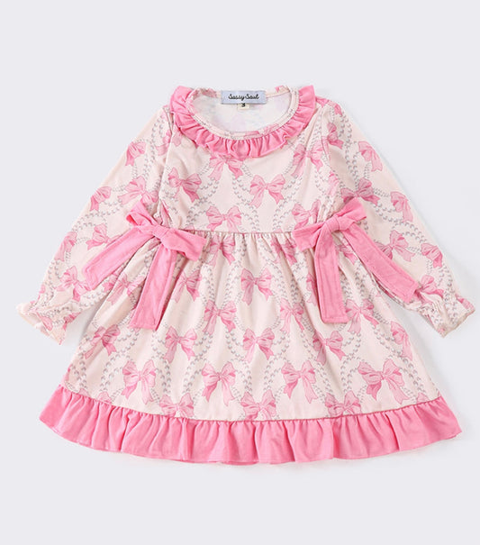 Pink Bow Pearl Dress