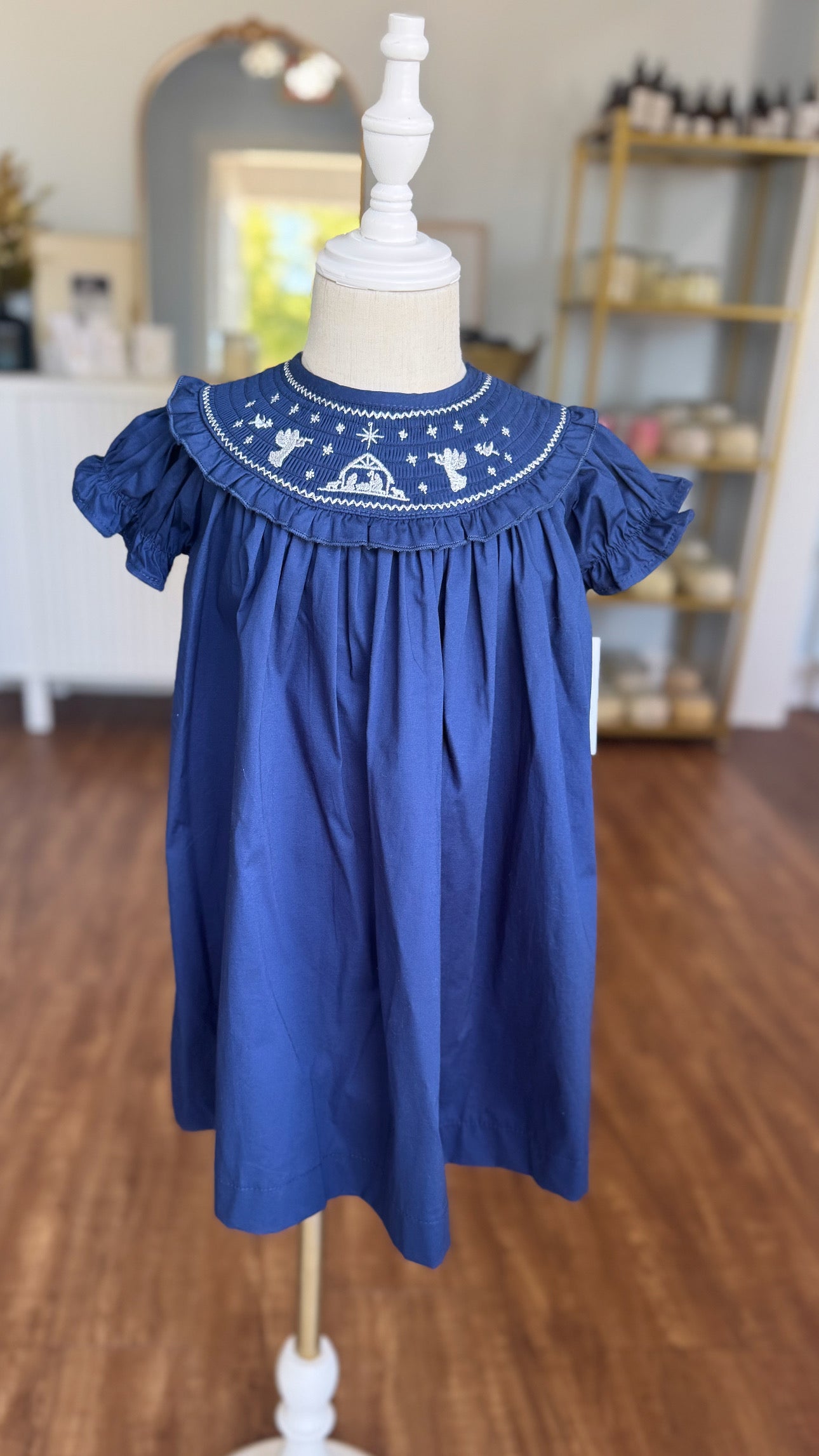 Navy Nativity Smocked Dress