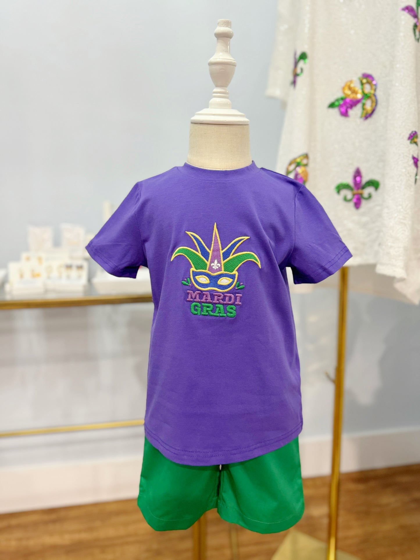 Mardi Gras Mask Boy Short Set