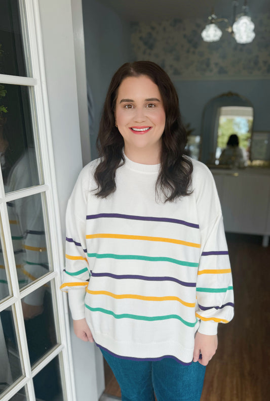 Mardi Gras Stripe Sweater Top