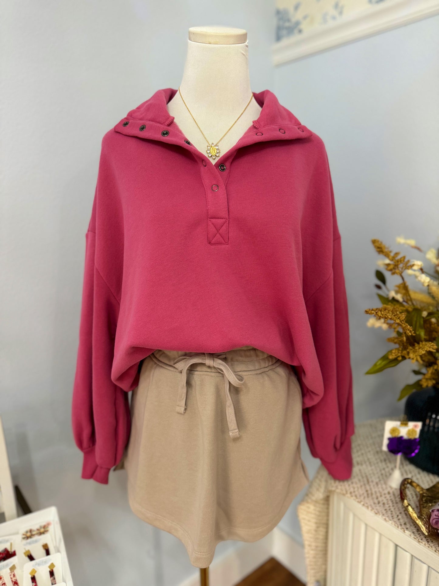 Pink Snap Pullover Top