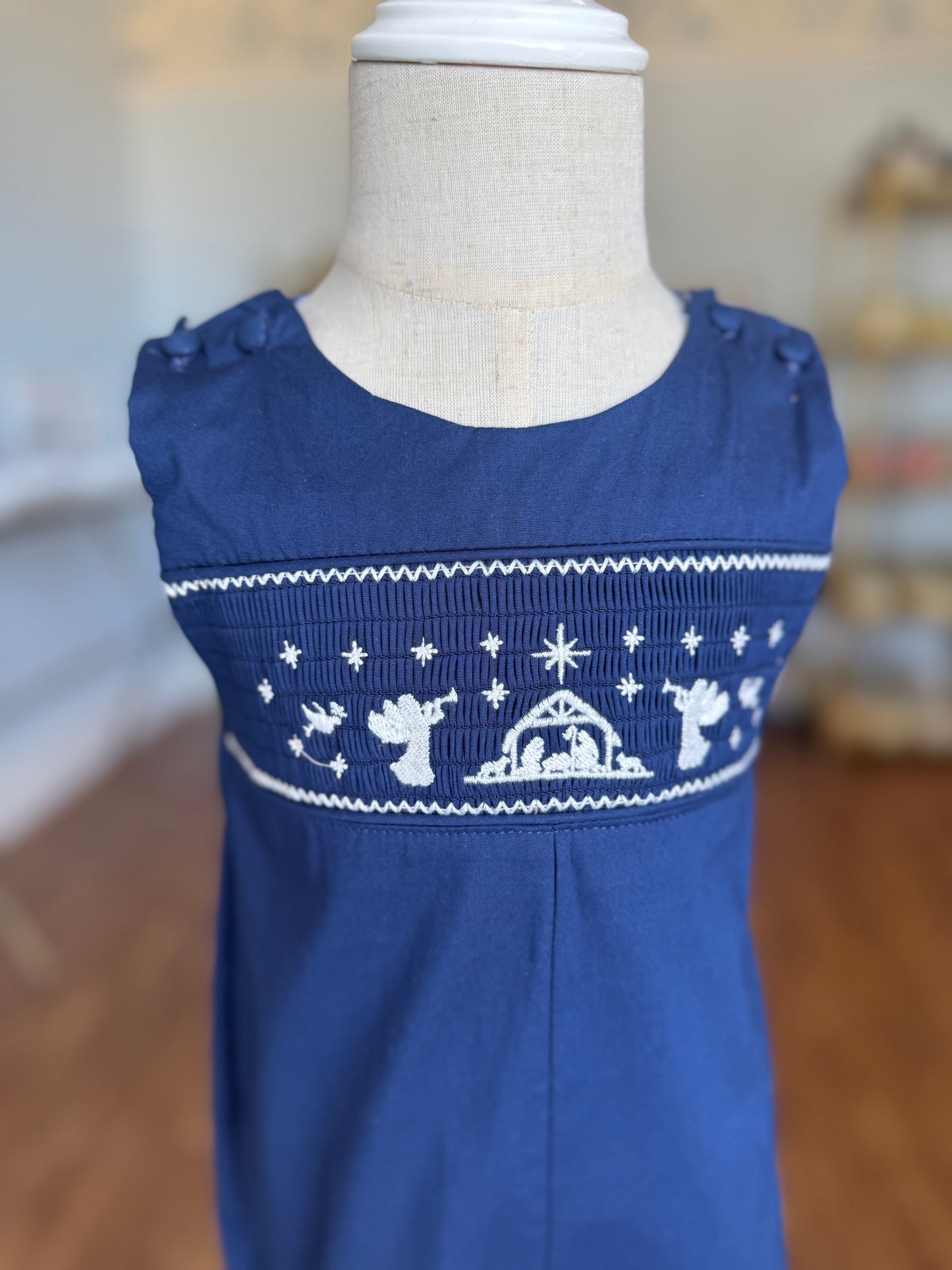 Navy Nativity Smocked Jon Jon