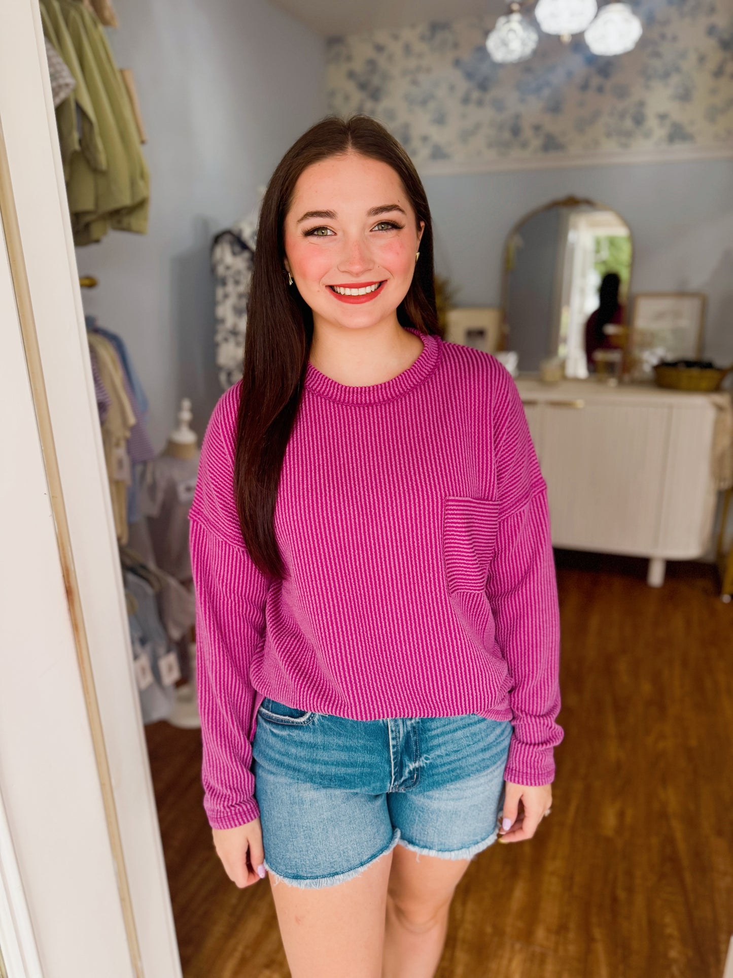 Long Sleeve Pocket Ribbed Tee