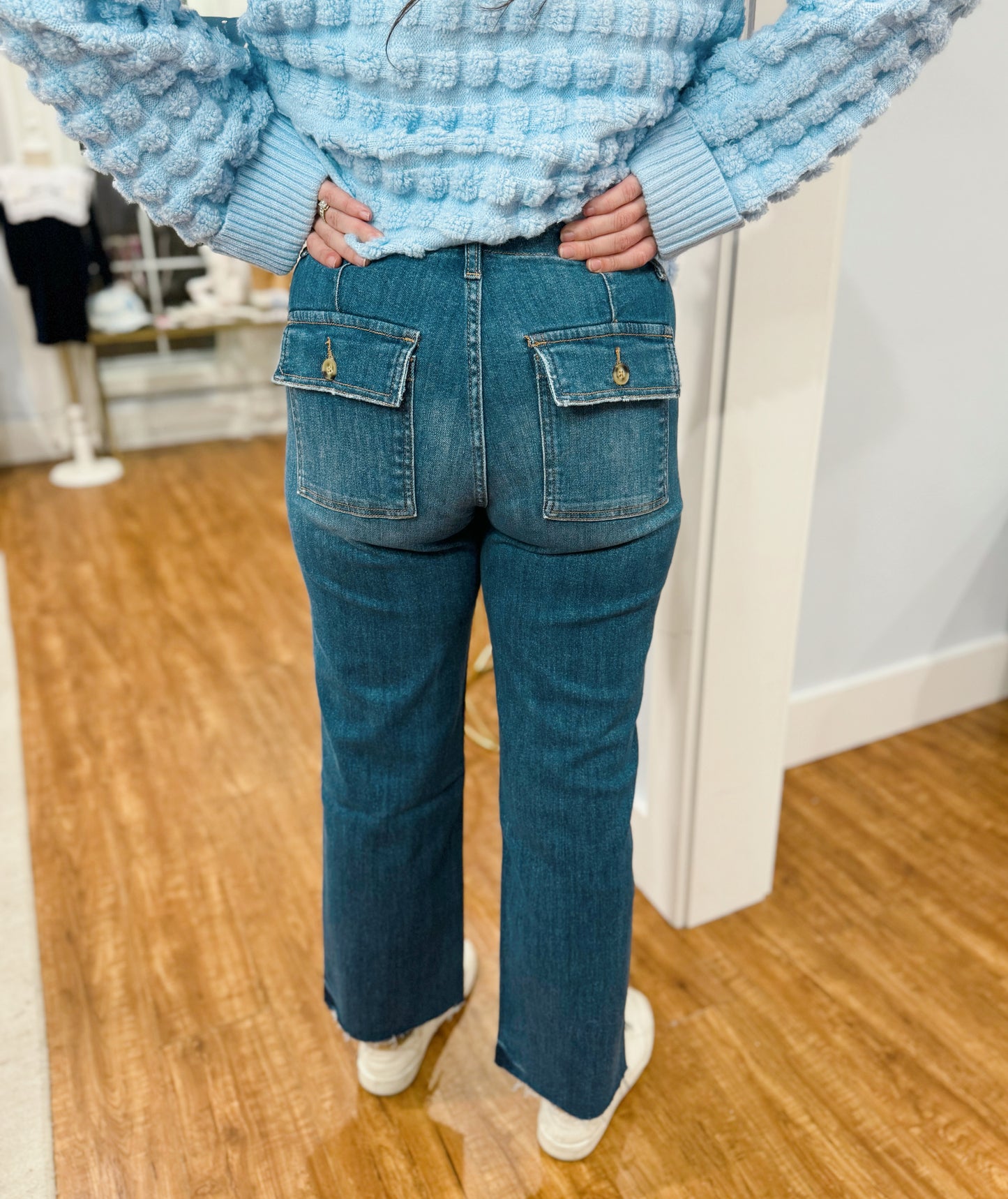 High Rise Crop Utility Straight Leg Denim