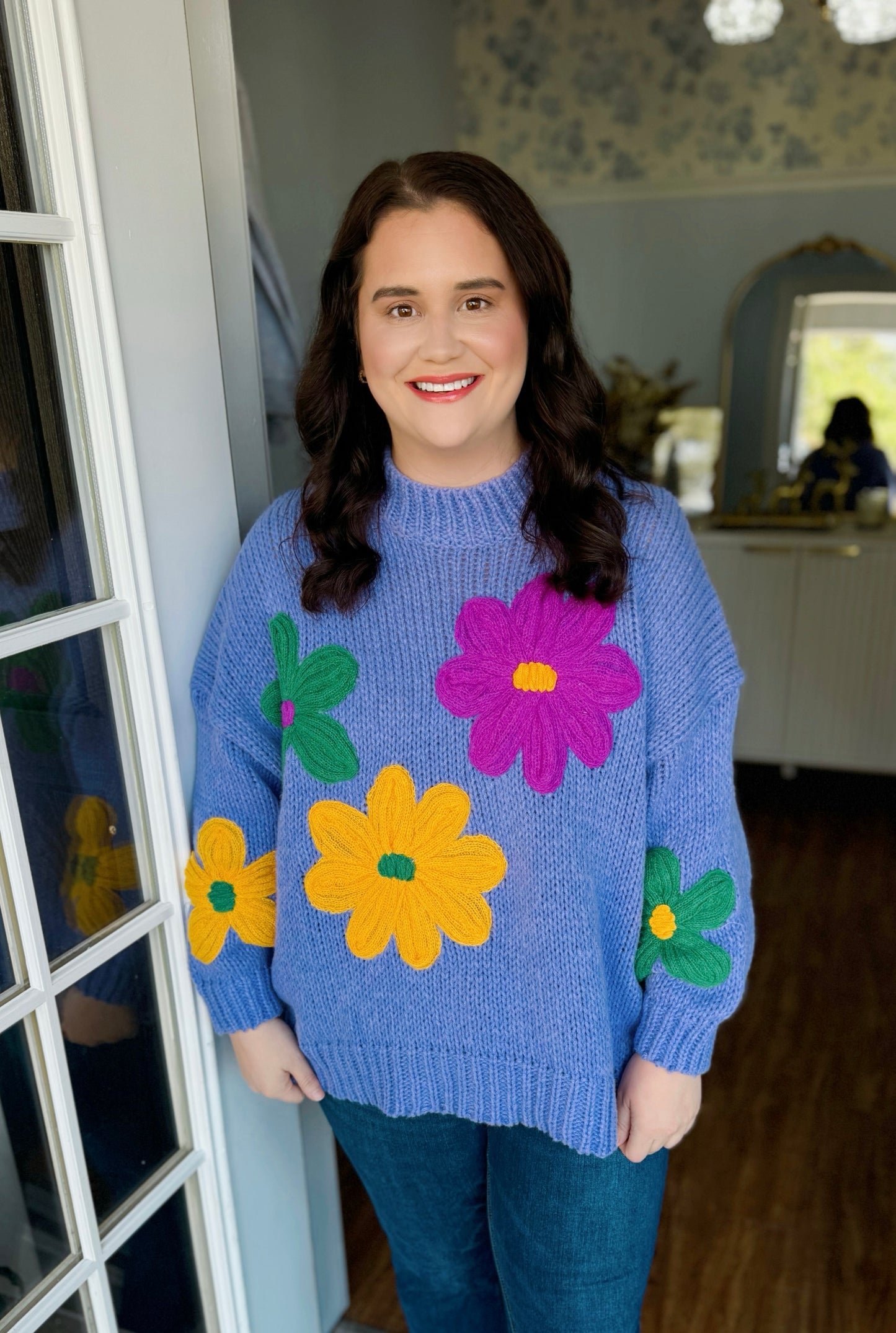 Mardi Gras Floral Sweater Top