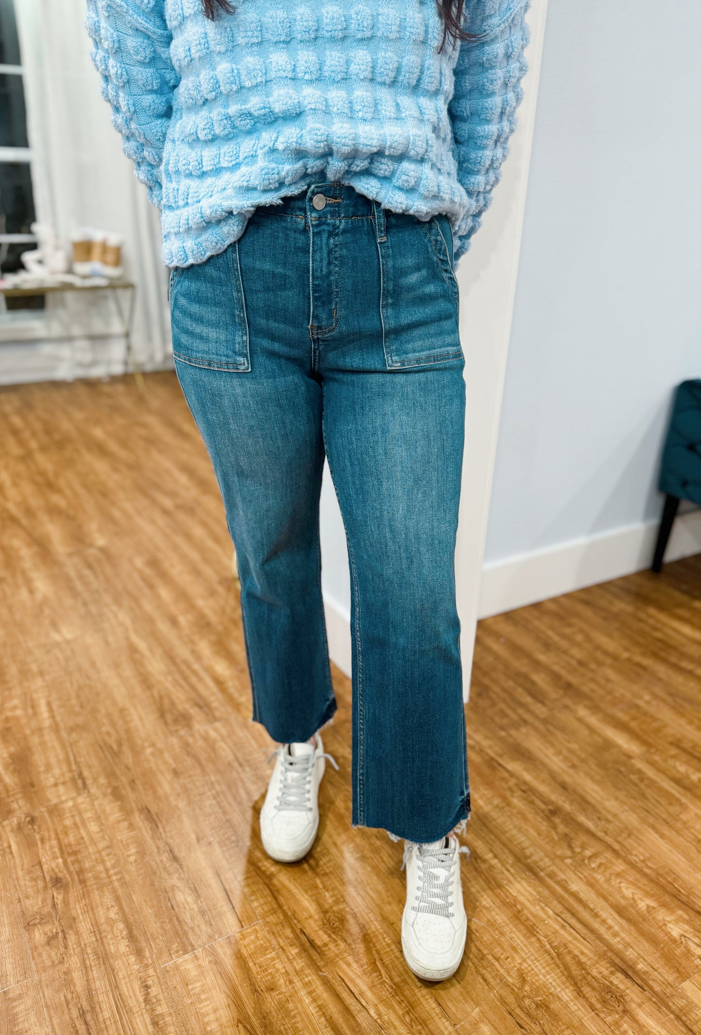 High Rise Crop Utility Straight Leg Denim