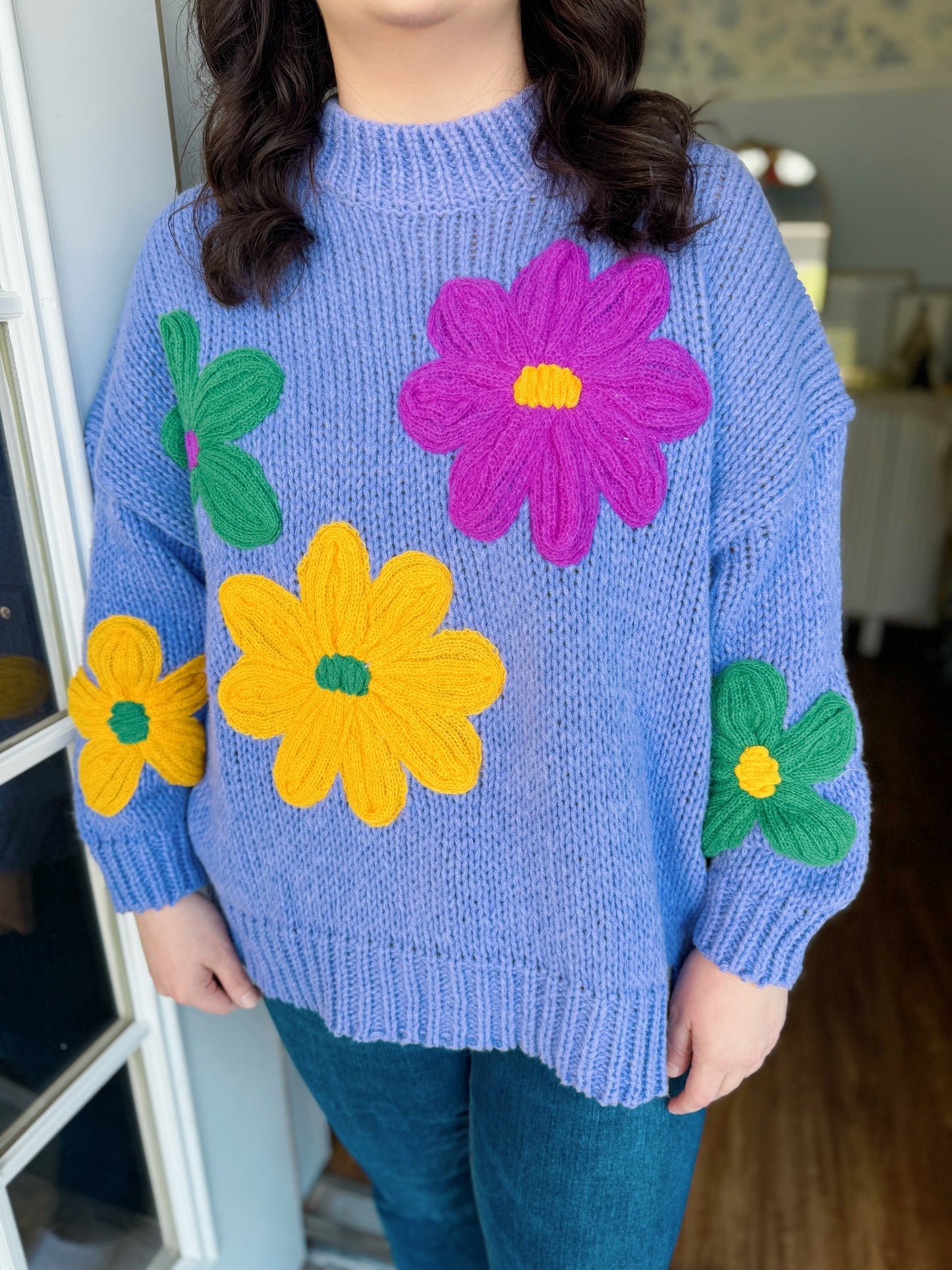 Mardi Gras Floral Sweater Top