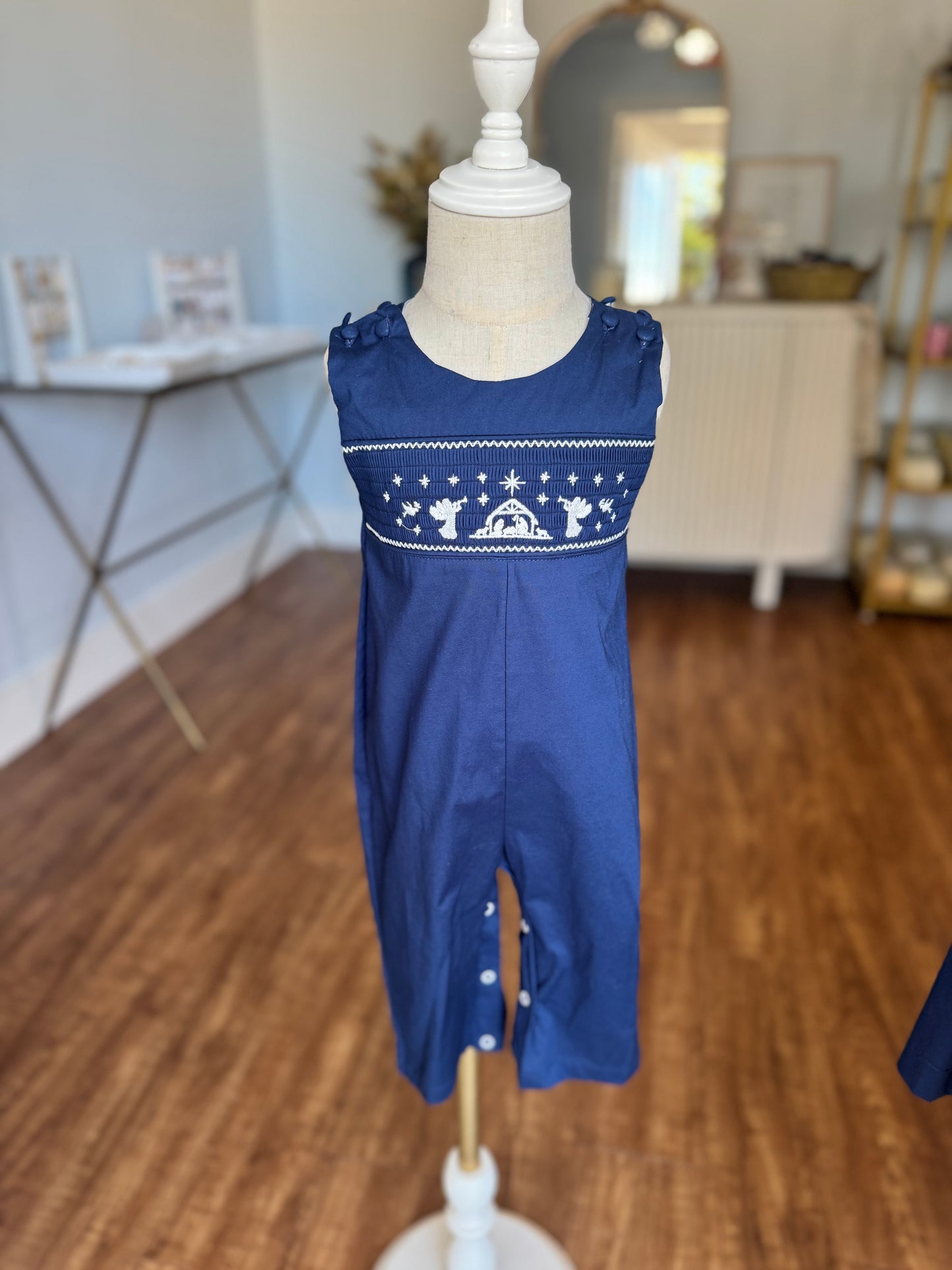 Navy Nativity Smocked Jon Jon