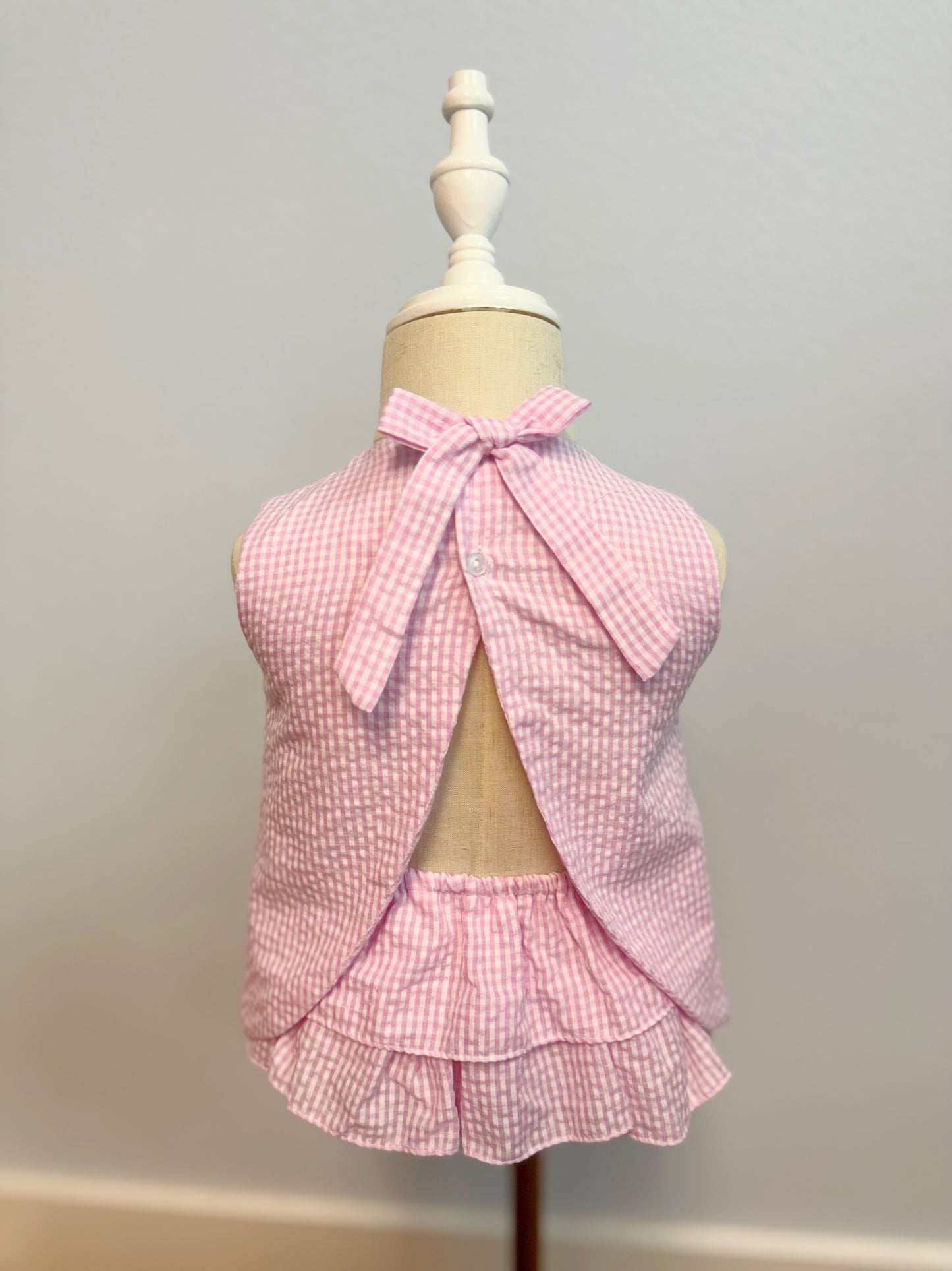 Pink Seersucker Ruffle Set