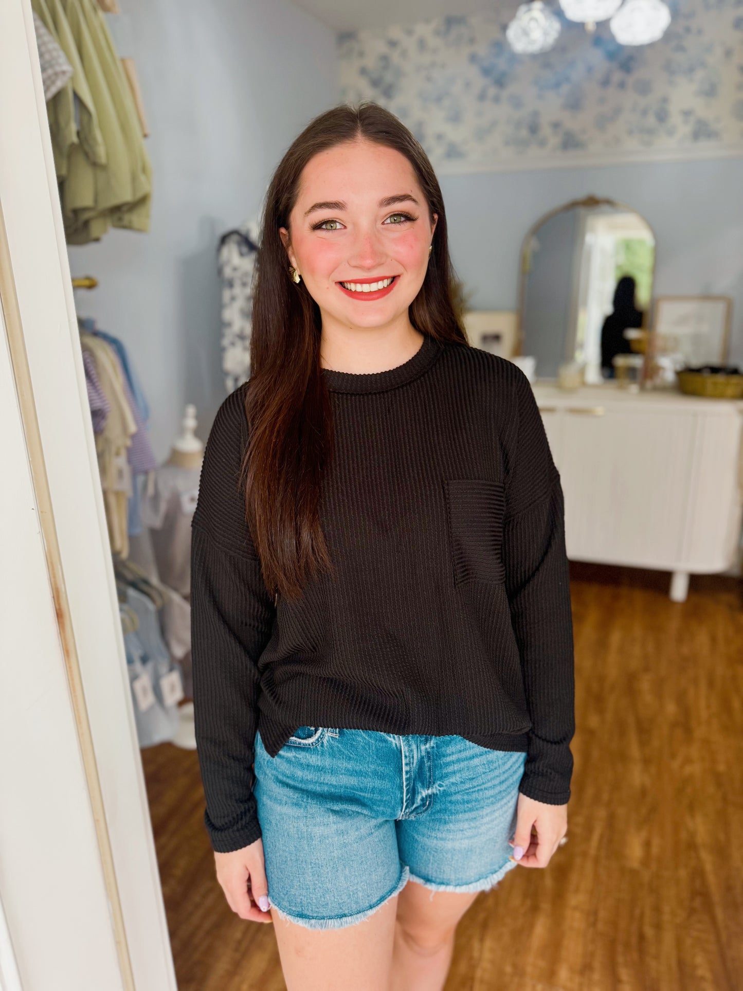 Long Sleeve Pocket Ribbed Tee