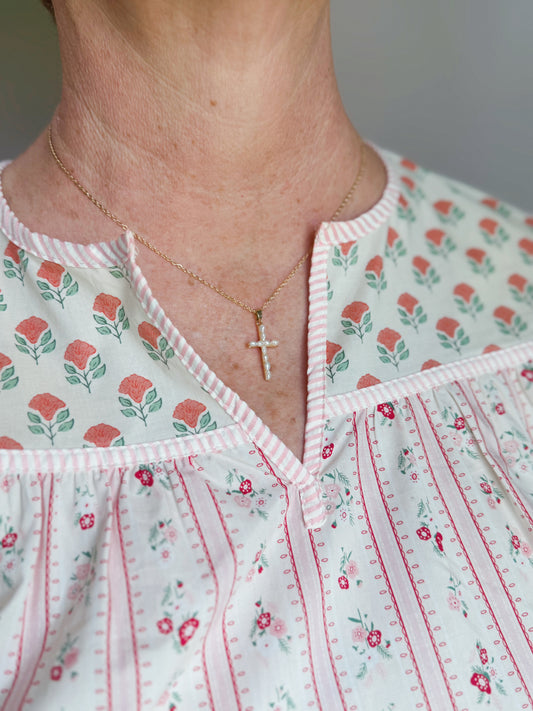Pearl Cross Pendant Necklace